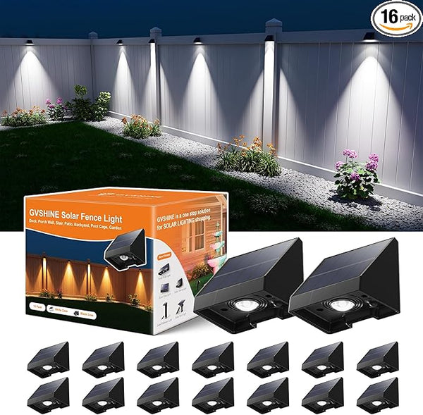 16 Pack Bright Sun Power Fence Lights Outdoor Waterproof with Cool White LED Spot, for Exterior Door, Deck, Step | Lumora