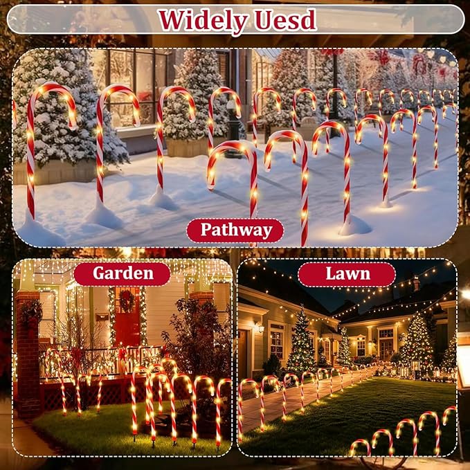 Solar Candy Cane Lights, 12PCS Waterproof Candy Cane Christmas Outdoor Lights with 72LED, 8 Modes 1200mAh Solar Powered Outdoor Decorations Led Light for Christmas Pathway, Yard, Patio, Garden