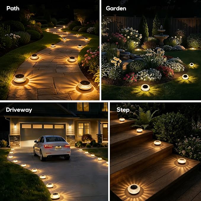 Solar Deck Lights Outdoor - IP67 Waterproof Dock Lights Solar Powered, 12PK Solar Driveway Lights Outdoor Step Lights for Sidewalk Garden Pathway Yard Stair(Warm White)