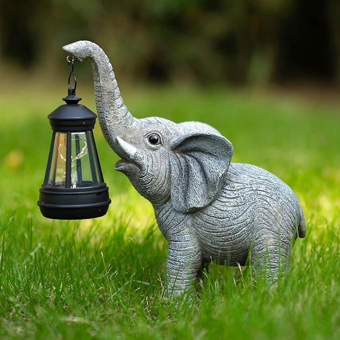 Solar Garden Statue Lights Elephants Figurine with Solar Lantern, Outdoor Yard Decorations for Patio Porch Home | Lumora