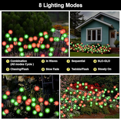Swaying Solar Firefly Lights Outdoor, 8 Modes Red and Green Firefly Swaying Solar Garden Lights Waterproof for Outside Christmas Yard Patio Pathway Plant Landscape Garden Decor(R&G 4 Pack)