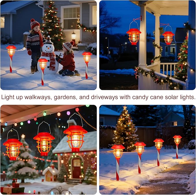 6 Pack Solar Pathway Lights Outdoor Christmas Decorations, Waterproof Candy Cane Christmas Pathway Lights for Yard, Walkway, Driveway, Garden Decor, Solar Powered Outdoor Lights for Xmas Gifts
