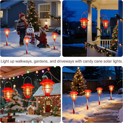 6 Pack Solar Pathway Lights Outdoor Christmas Decorations, Waterproof Candy Cane Christmas Pathway Lights for Yard, Walkway, Driveway, Garden Decor, Solar Powered Outdoor Lights for Xmas Gifts