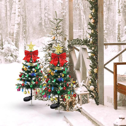 LOMOHOO 2 Packs Solar Christmas Tree 35.8in Outdoor Prelit Lighted Christmas Tree 2 Flashing Modes Solar Xmas Trees with 40 LED Lights for Holiday Porch Yard Garden Patio Cemetery Pathway