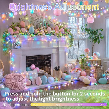 Connectable 200 LED Easter Lights Indoor Outdoor with Timer, 66FT 13 Modes Easter Pastel Lights Multicolor Lights, Waterproof Twinkle Fairy Lights Plug in Clear Wire for Christmas Bedroom Easter Decor