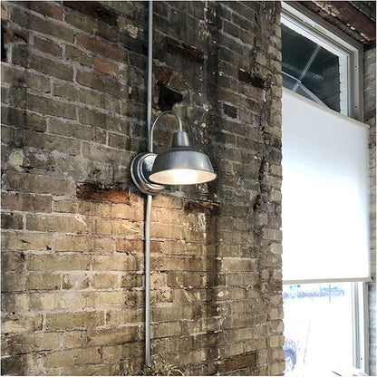 Design House Mason Farmhouse Gooseneck Barn Light, Outdoor Exterior Porch or Patio Wall Light Fixture, Galvanized Gray Paint, 8 Inch Diameter, 1-Pack, 520965