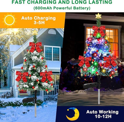 2 Pack 32 inch Solar Xmas Tree Light Outdoor Tree with 20 LED Lights Waterproof Christmas Pathway Light Solar Christmas Decorations for Yard Garden Lawn Walkway