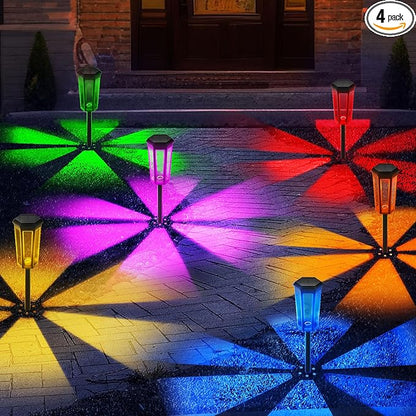 Garden Decor Light, 4Pack Outdoor Lights Color Changing, Bright Pathway Lights Outside Waterproof, Walkway Lights Warm White for Landscape Path Yard Patio Driveway