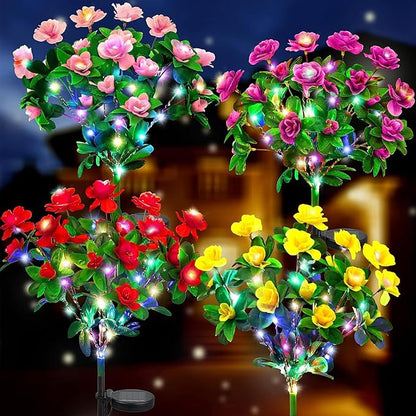 Solar Garden Lights,Outdoor Azalea Flowers Lights with 56 Colorful LED Powered Pathway Lights for Yard,Lawn,Patio,Garden Decor (Red)