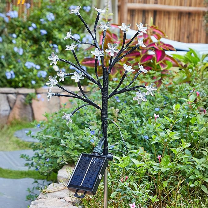 2 Pack Solar Flowers Lights Waterproof Decorative Cherry Blossom for Outside Yard Lawn Patio Pathway Decorations