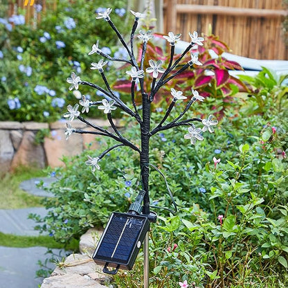 2 Pack Solar Flowers Lights Waterproof Decorative Cherry Blossom for Outside Yard Lawn Patio Pathway Decorations
