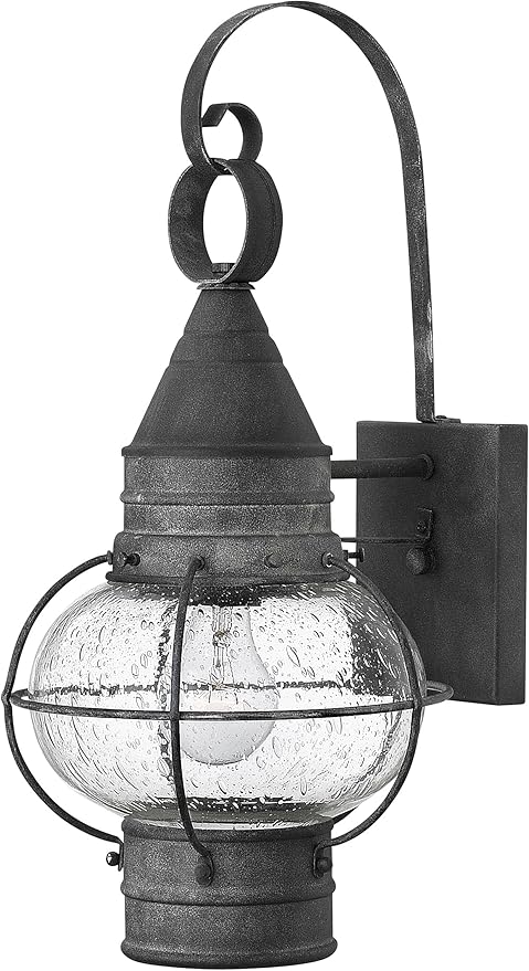 Hinkley Cape Cod 2200DZ Medium Wall Mount Onion Lantern - Clear Seedy Glass, Wet Rated - Aged Zinc