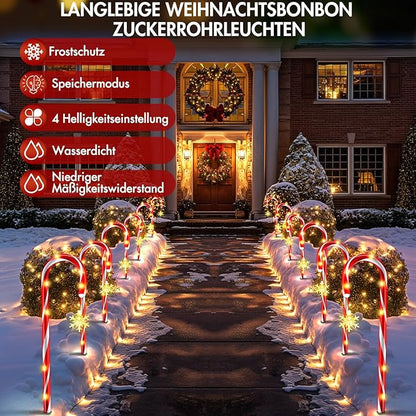 HELESIN 12 Piece Light Chain Candy Cane, LED Candy Stick Christmas Lighting Outdoor with Sparkling Snowflake, 12 Lighting Modes Candy Sticks Christmas Decor for Lawn, Terrace, Gifts