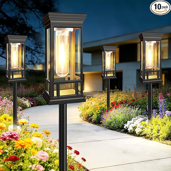 10 Pack Solar Pathway Lights Outdoor, Taller Bright Solar Path Lights Waterproof, Auto On/Off Solar Powered Garden | Lumora