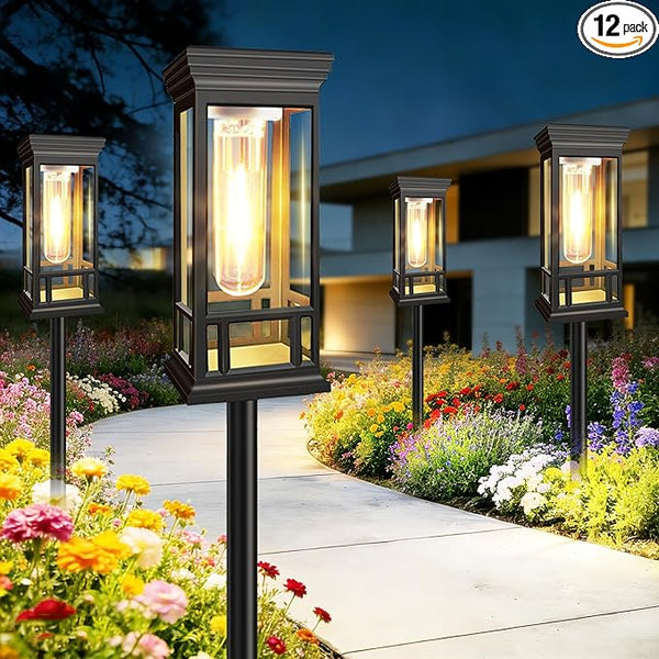 12 Pack Solar Pathway Lights Outdoor, Taller Bright Solar Path Lights Waterproof, Auto On/Off Solar Powered Garden | Lumora