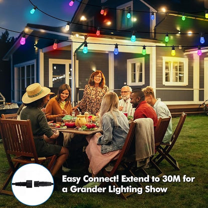 Outdoor String Lights Waterproof Patio Light 52FT 20 RGBW Dimmable LED Bulbs, Shatterproof Outside Hanging Color Changing Lights for Backyard Party Garden Porch Balcony (52FT)