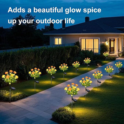 2 Pack Solar Flower Lights Outdoor - 14 Blooming Waterproof Snow Lotus Garden Lights for Festive Patio, Yard, Pathway, and Landscape Decoration - Auto On/Off, IP65