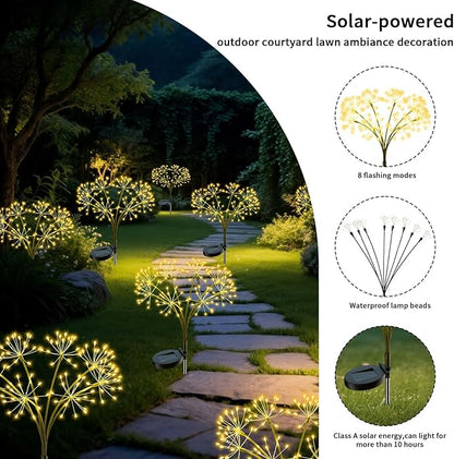 Solar Firework Lights Outdoor, 2 Pack Fairy Lights 160LED with 8 Modes, Warm White Solar Garden Lights for Yard Pathway Lawn Patio Landscape Decor (2pcs Flower Lanterns)