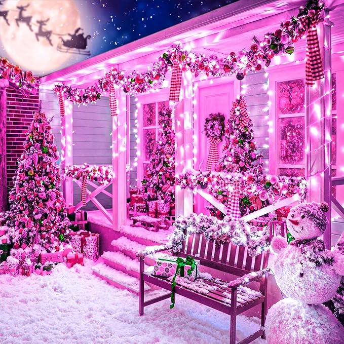 LAMPHOME Pink Valentine's Light, 50 LED 25 Ft Mini Christmas String Lights,Waterproof Pink Lights for Indoor Valentine's Day Garland Wedding Party Festival Xmas Tree Decoration,Commercial Grade