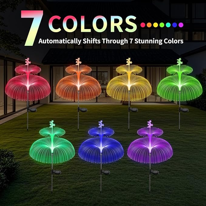 Solar Garden Lights Outdoor Solar Lights 7 Color Changing Jellyfish & Star Waterproof Solar Flower Lights for Garden Decor, Yard, Patio, Lawn, Pool, Party, Wedding, Gifts for Women/Mothers - 3 Packs
