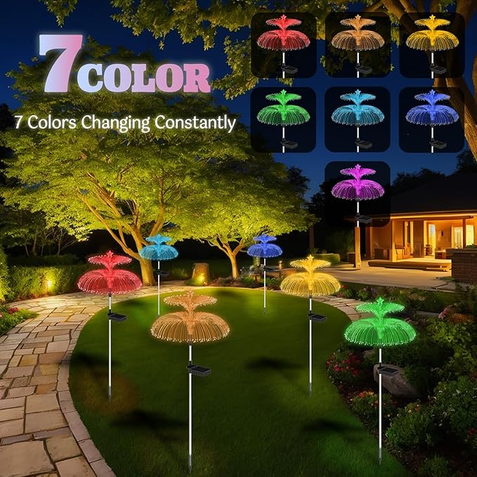 Decorman Solar Garden Lights 3 Pack Waterproof Solar Outdoor Lights 7 Color Changing Double-Layer Jellyfish and Star Solar Flower Lights for Garden Yard Patio Lawn Christmas Decor (Star, 3)