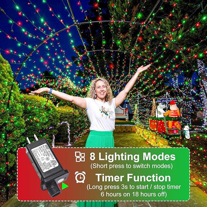 Christmas Lights, 66FT 200 LED Christmas Tree Lights with 8 Modes Waterproof, Plug in Extendable Green Wire Xmas Decorations Light for Indoor House Yard Party Holiday Decor, Red and Green