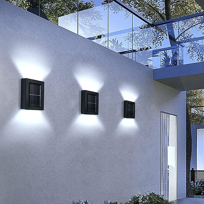 MSUIINT Solar Fence Lights, 4 Pcs Outdoor Deck & Wall Lamp, 4 LED Up-Down Lighting, Waterproof for House, Deck | Lumora