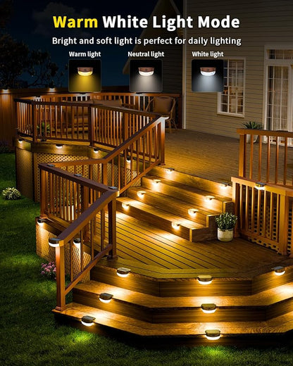 Solar Fence Lights with Remote Control 50ft,15 Multi Colors Solar Powered Outdoor Step Lighting,IP67 Waterproof Led RGBYW Colors Lamp for Outside Fence/Deck/Backyard/Stair Railing/Wall/Patio/Pool