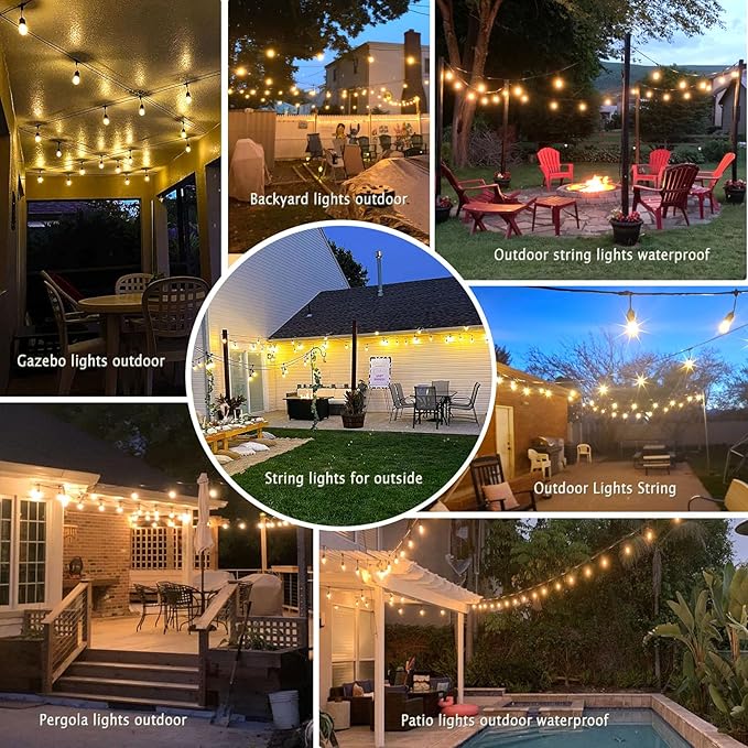 150 FT Outdoor String Lights for Outside Black with 48pcs Replaceable S14 Edison Lights 2200K, Weatherproof for | Lumora