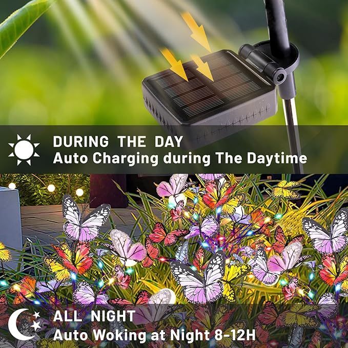Admitrack 2 Pack Solar Garden Lights Outdoor Solar Butterfly Lights,Solar Outdoor Waterproof Solar Powered Lights, Solar Outdoor Decor Light for Landscape, Pathway, Yard (Colorful Light)
