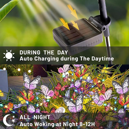 Admitrack 2 Pack Solar Garden Lights Outdoor Solar Butterfly Lights,Solar Outdoor Waterproof Solar Powered Lights, Solar Outdoor Decor Light for Landscape, Pathway, Yard (Colorful Light)