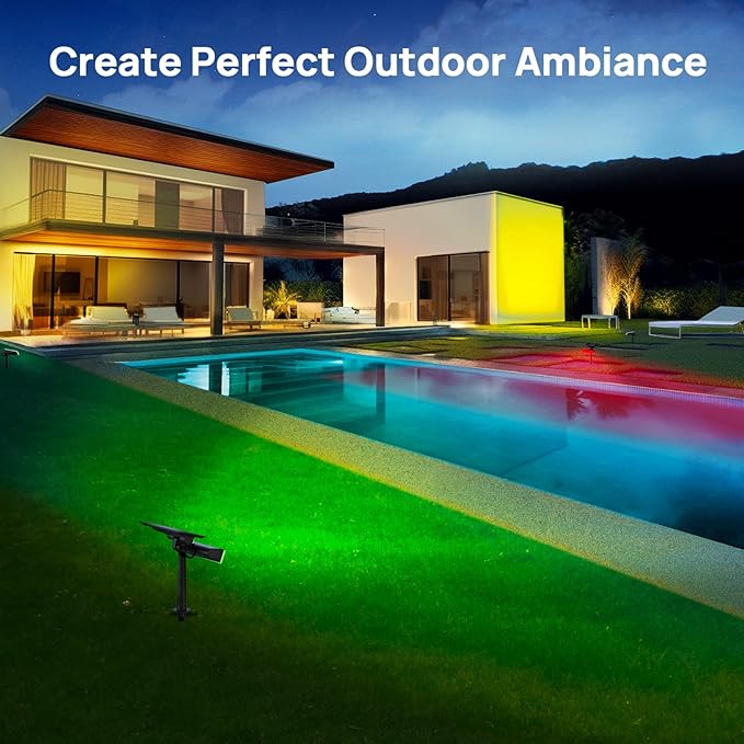 Consciot Solar Outdoor Lights Christmas, 54 LEDs Solar Spot Lights 7 Multicolor Changing, Solar Lights Outdoor Waterproof IP67, Landscape Lights for Yard Garden Patio Christmas Decor, 2 Pack