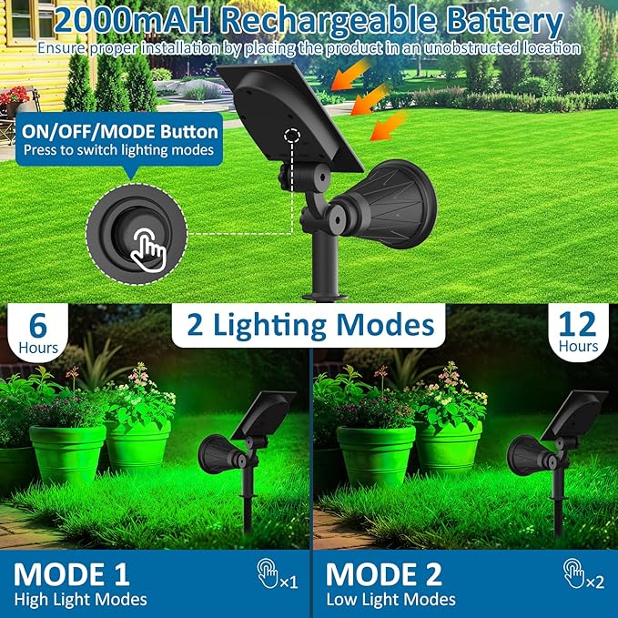 T-SUNUS Green Solar Lights Outdoor Christmas, IP65 Waterproof Garden Spotlights Auto On/Off Security Landscape | Lumora