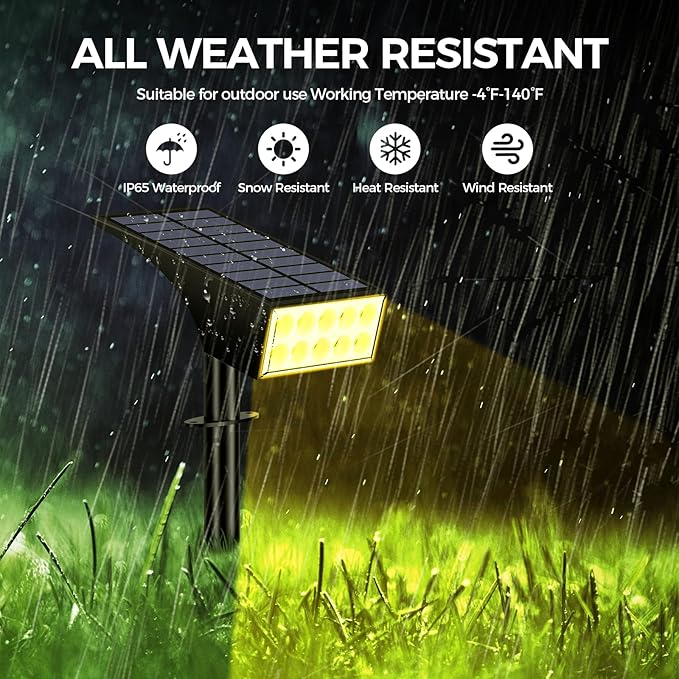 Solar Spot Lights Outdoor, Solar Lights Outdoor Waterproof IP65, 4 Lighting Modes Solar Powered Spotlights Yard | Lumora