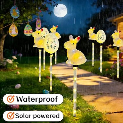 5-Pack Easter Solar Pathway Lights with Bunny & Egg Designs – Waterproof Outdoor Garden Stake Lights, Steady & Flashing Modes for Yard Decorations