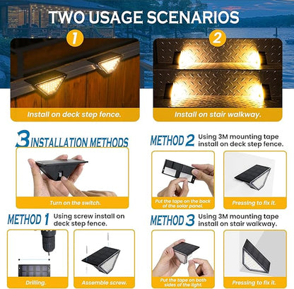 SOLPEX Solar Step Lights for Outside, 24 LEDs Solar Stair Lights Outdoor Waterproof Decor for Porch, Front Door, Stair, Step, Deck, Fence, Balcony, Patio, Wall, Yard, Garden(12 Pack, Warm White)
