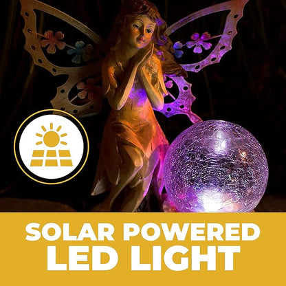Fairy Solar Garden Light with Color Changing LED Crackled Glass Globe