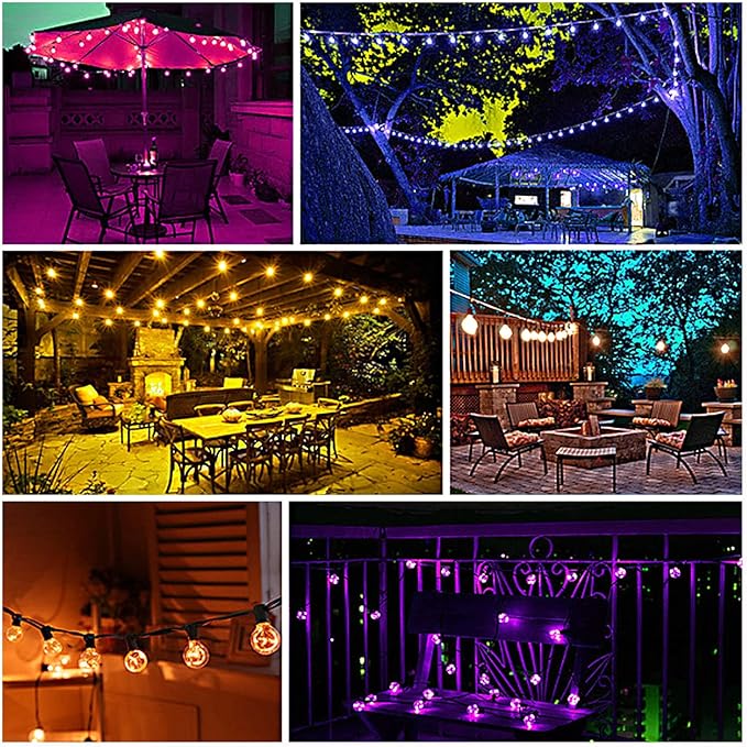 Color Changing Christmas Lights Outdoor String Lights 50ft 50 G40 Bulbs Waterproof Connectable up to 200ft w/ 2 Remotes Timer for Patio Bistro House Garden Party Gazebo Xmas Indoor Outside Decor