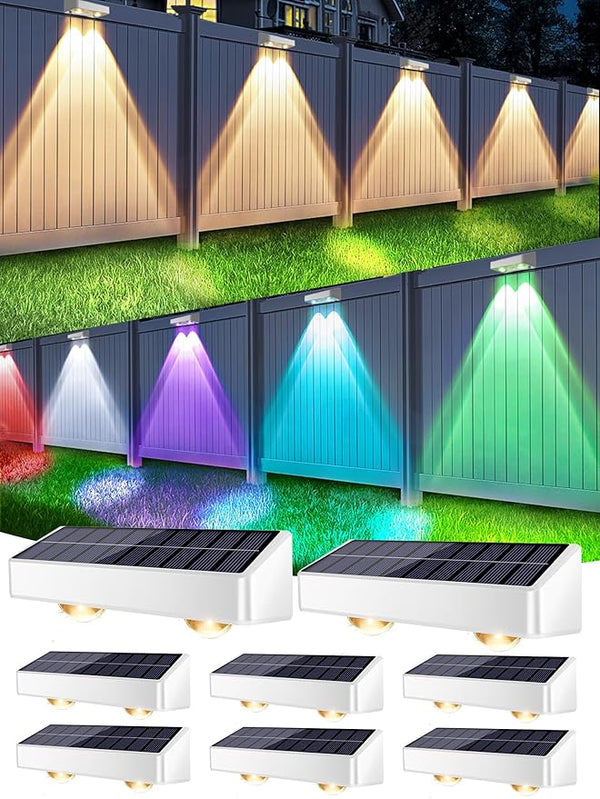 Brizled White Solar Fence Lights Outdoor, 11 Modes & 9 Colors Color Changing Solar Wall Lights, 100 Lumens IP65 | Lumora