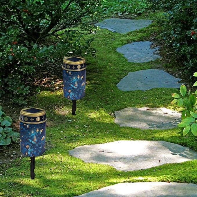 Butterfly Flower Cemetery Solar Lights Solar Garden Stake Lights Outdoor Stake Metal Lights Waterproof for Garden Lawn Patio or Courtyard