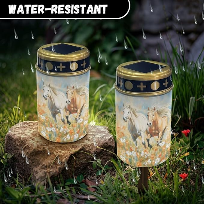 ZOUTAIRONG Running Horses Outdoor Lights, Hummingbird Pink Flower Outdoor Garden Solar Lights, 2 Pack Waterproof Solar Garden Lamps, Easy to Use