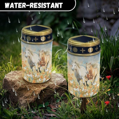 ZOUTAIRONG Running Horses Outdoor Lights, Hummingbird Pink Flower Outdoor Garden Solar Lights, 2 Pack Waterproof Solar Garden Lamps, Easy to Use