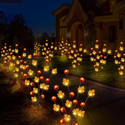Fall Decor Solar Garden Lights Outdoor for Thanksgiving Decorations,4PACK 80LED Pumpkin Maple Leaf Tree with Friendsgiving Gifts,Solar Fall Decor Lights for Home/Garland/Thanksgiving Day