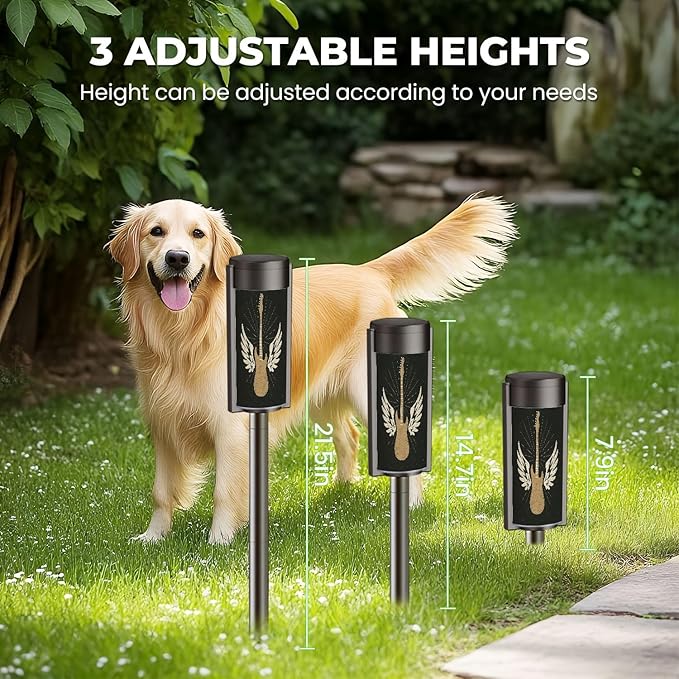 4 Pack Solar Pathway Lights Outdoor Waterproof Rock Music Graphic Design Old Effect Guitar Wings Solar Garden | Lumora