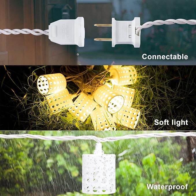 Vigdur 10FT Lantern String Lights - Hollow-Out Style Indoor String Lights Connectable Waterproof Indoor Outdoor Patio Lights for Garden Party Bedroom Christmas Decor