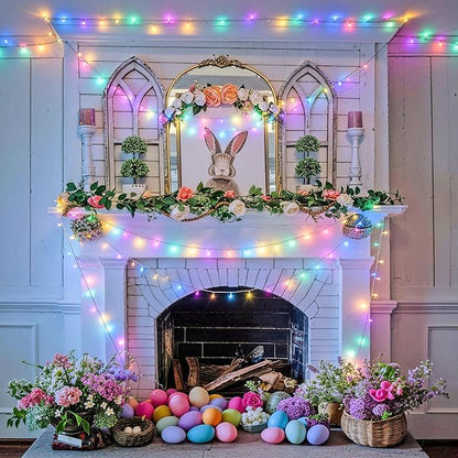JMEXSUSS 200 LED Easter Lights Outdoor Indoor for Decorations, 66 Ft Connectable Pastel Easter Lights String Clear Wire Plug in for Bedroom Tree Room Party Spring Decor