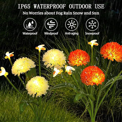 Solar Garden Lights Outdoor Waterproof 4 Packs Solar Swaying Bee Lights with Fake Flowers Fairy Lights Outdoor Patio Yard Pathway Decoration Ideal Gifts for Women Mother's Day