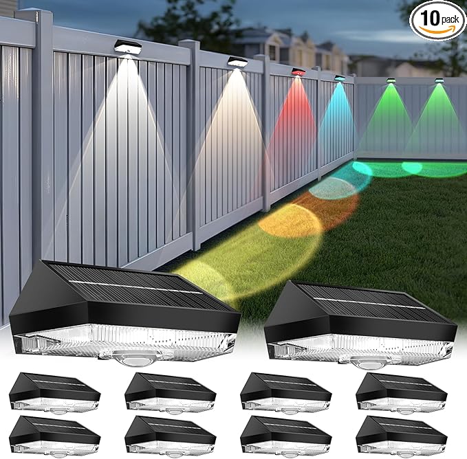 Solar Fence Lights Outdoor 10 Pack, 9 Fixed Colors & Auto Changing Waterproof Fence Lights Solar Powered, Solar | Lumora