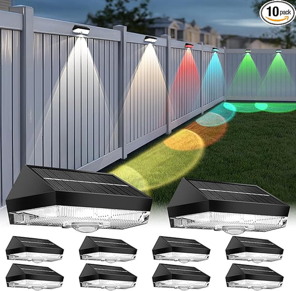 Solar Fence Lights Outdoor 10 Pack, 9 Fixed Colors & Auto Changing Waterproof Fence Lights Solar Powered, Solar | Lumora