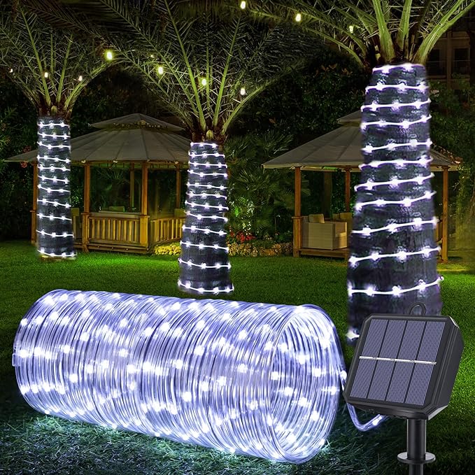 Solar Rope Lights, 66ft 200LED Solar String Lights, 8 Modes Waterproof Solar Powered Outdoor Light, Flexible Clear | Lumora